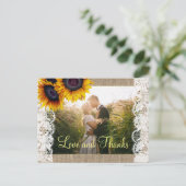 Liebe und danke Sonnenblumen Hochzeit danke Postkarte (Stehend Vorderseite)