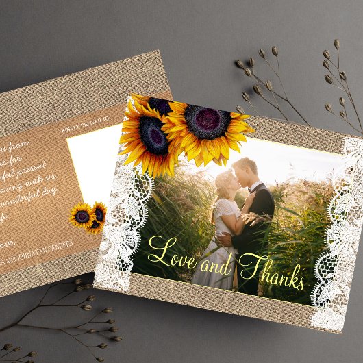 Liebe und danke Sonnenblumen Hochzeit danke Postkarte