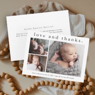Liebe und Dankeschön 3 Foto Baby Dankeskarte Einladung