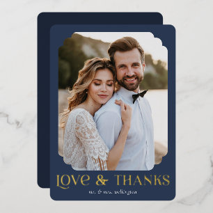 Liebe und Dankeschön Blau Gold Hochzeit Danksagung Folieneinladung