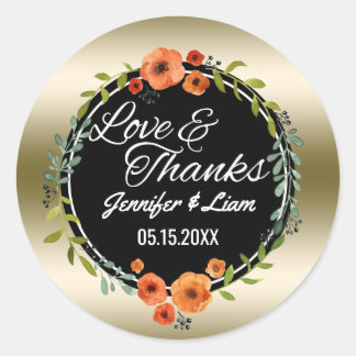 Liebe und Dankeschön | Gold-Gastgeschenk Hochzeit Runder Aufkleber