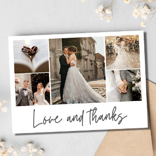 Liebe und Dankeschön Hochzeit Elegante Fotocollage Dankeskarte