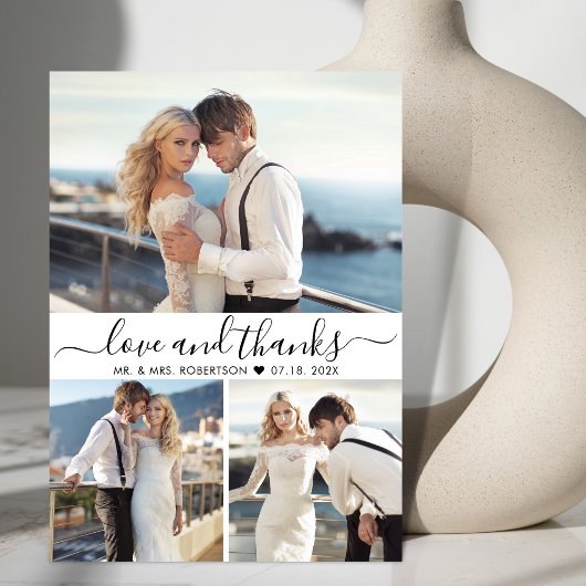 Liebe und Dankeschön Script 3 Foto Collage Wedding Dankeskarte