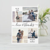 Liebe und Dankeschön Script 4 Foto Collage Wedding Dankeskarte (Stehend Vorderseite)