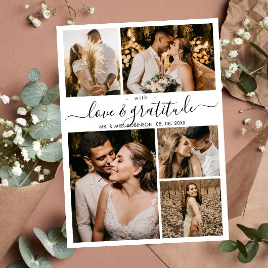 Liebe und Dankeschön-Script 5 Foto Collage Wedding Dankeskarte