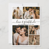 Liebe und Dankeschön-Script 5 Foto Collage Wedding Dankeskarte (Vorderseite)