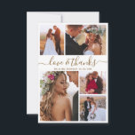 Liebe und Dankeschön Script 5 Foto Collage Wedding Dankeskarte<br><div class="desc">Elegantes, Minimalistisches "Liebe und Dank" Gold-Script und White 5 Foto Collage Wedding Dankeschön Karten. Moderne Hochzeit danke Ihnen Karte Vorlage mit fünf (5) Foto auf der Vorderseite und ein (1) Foto auf der Rückseite. Mit "Liebe und Dank" Text in einer Wirblen Hand geschrieben Typografie Skript-Schriftart in Gold auf weißem Hintergrund....</div>
