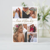 Liebe und Dankeschön Script 5 Foto Collage Wedding Dankeskarte (Stehend Vorderseite)