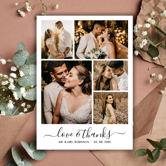Liebe und Dankeschön Script 6 Foto Collage Wedding Dankeskarte