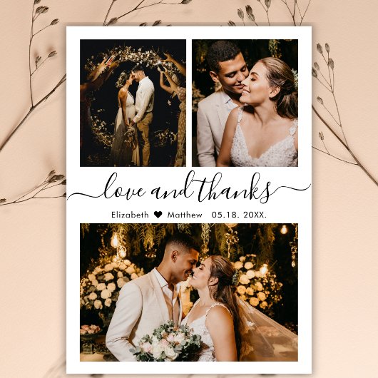 Liebe und Dankeschön-Script-Hochzeit 3 FotoCollage Magnetkarte