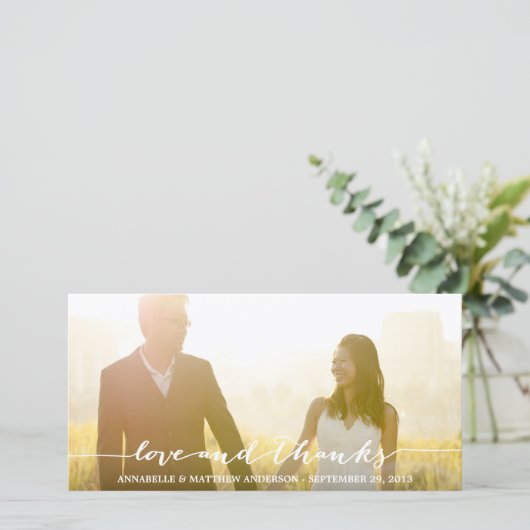 Liebe und Dankeschön-Script-Overlay-Hochzeit Dankeskarte (Stehend Vorderseite)
