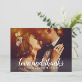 Liebe und Dankeschön-Script-Overlay Hochzeitszette Dankeskarte (Stehend Vorderseite)