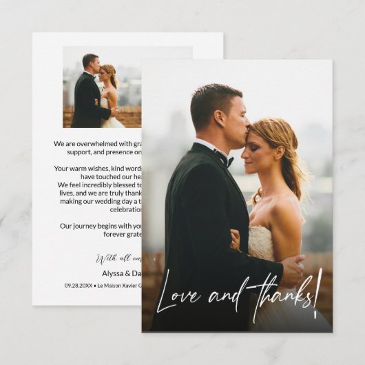 Liebe und Dankskript Hochzeit Foto Dankeskarte (Vorne/Hinten)