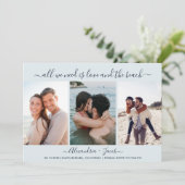 Liebe und der Strand 3 Foto Hochzeit Save the Date (Stehend Vorderseite)