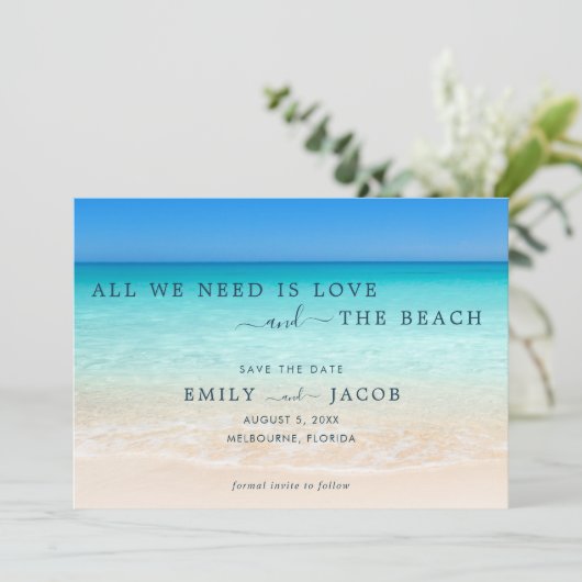 Liebe und die Hochzeit am Strand Save The Date (Stehend Vorderseite)