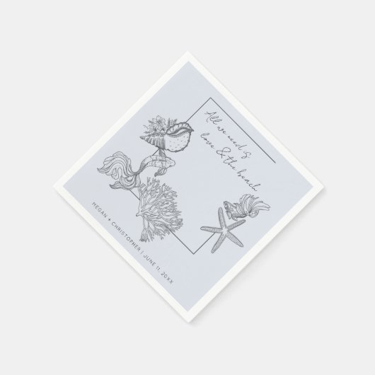 Liebe und die Strandküste Seashell Wedding Serviette (Ecke)