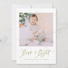 Liebe und Foto in leichter Schrift Happy Hanukkah Feiertagskarte