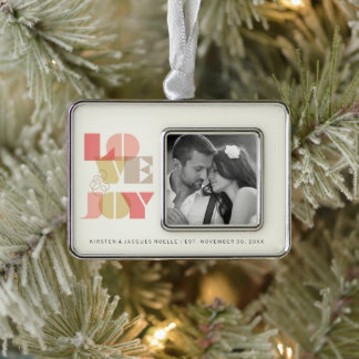 Liebe und Freude klar Geo Typografy Foto Hochzeit Rahmen-Ornament Silber