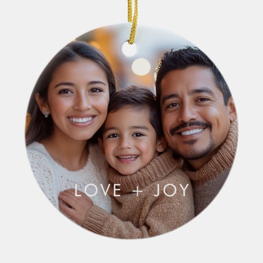 Liebe und Freude Modernes Minimalistisches Weihnac Keramik Ornament (Vorne)