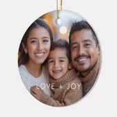 Liebe und Freude Modernes Minimalistisches Weihnac Keramik Ornament (Links)