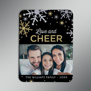 Liebe und Freude Silber- und Gold-Schneeflocken Fo Magnet