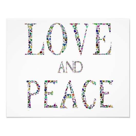 Liebe und Frieden - Gemstone Lettern Design Fotodruck (Vorne)