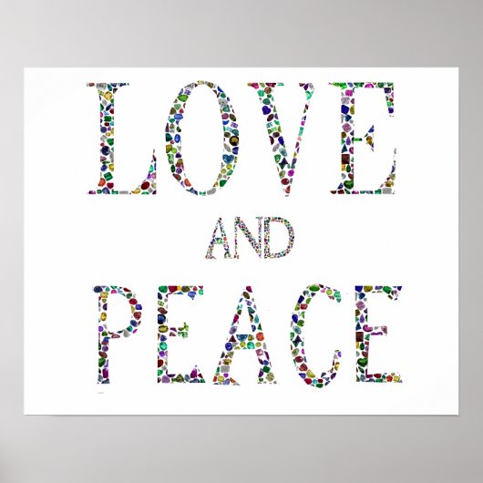 Liebe und Frieden - Gemstone Lettern Design Poster (Vorne)
