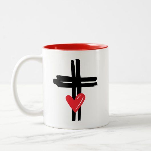 Liebe und Glaubensherz Kreuz Christlicher religiös Zweifarbige Tasse (Links)