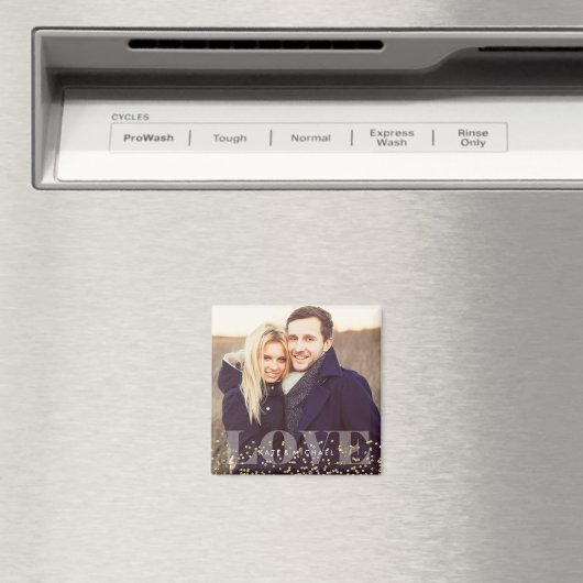 Liebe und Glitzern Modernes Monogramm-Foto Magnet (In Situ (Geschirrspüler))