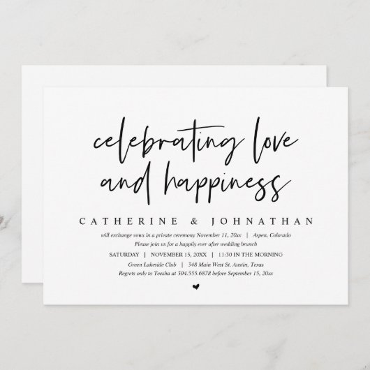 Liebe und Glück feiern, Elopement Brunch Einladung (Vorne/Hinten)