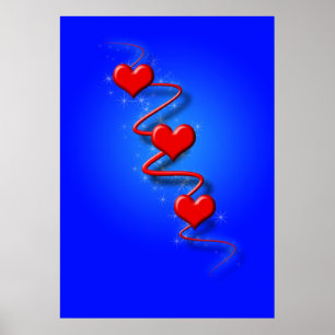 Liebe und Herz auf blau Poster