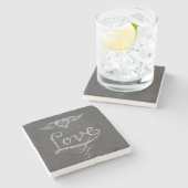 Liebe und Herz auf Tafelkreide-Tafel Steinuntersetzer (Seitenansicht)