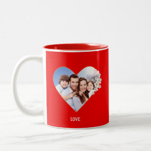 Liebe und Herz der Familie mit Blume auf Rot Zweifarbige Tasse