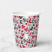 Liebe und Herz Doodle Art Valentine Pappbecher (Rückseite)