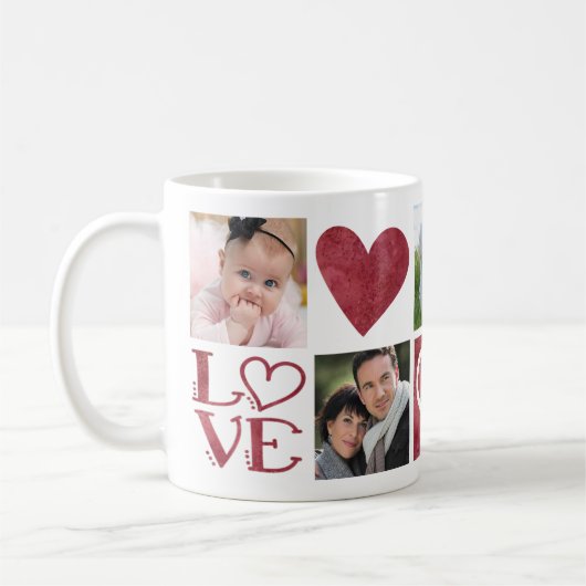 LIEBE und Herz fünf FotoCollage Kaffeetasse (Links)