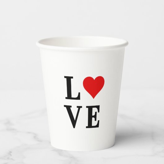 LIEBE und Herz Minimalistisch Elegant Pappbecher (Rückseite)