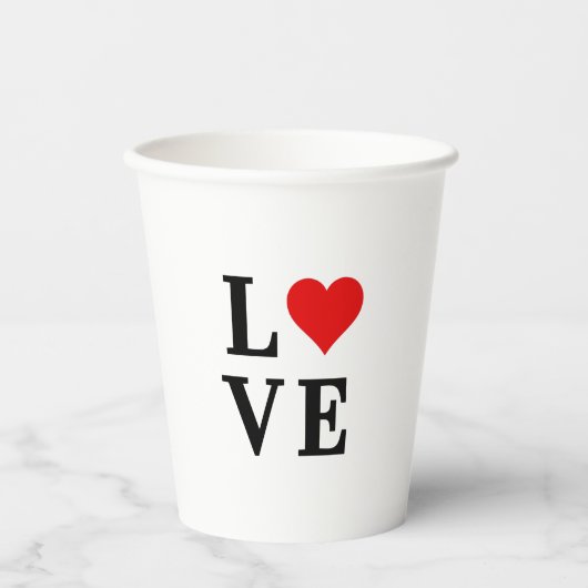 LIEBE und Herz Minimalistisch Elegant Pappbecher (Vorderseite)