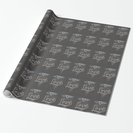 Liebe und Herz mit Kreide auf Schultafel Geschenkpapier (Ungerollt)