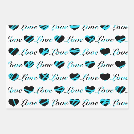 Liebe und Herz, schwarz-weiß, Packpapier Geschenkpapier Set (Vorderseite 2)