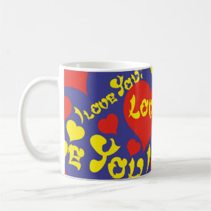 Liebe und Herz sind farbenfroh, blau und gelb Kaffeetasse