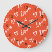 Liebe und Herzdoodles - rot Große Wanduhr (Vorderseite)