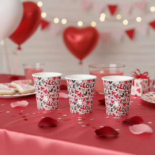 Liebe und Herzen Doodle Kunst Valentinstag Pappbecher