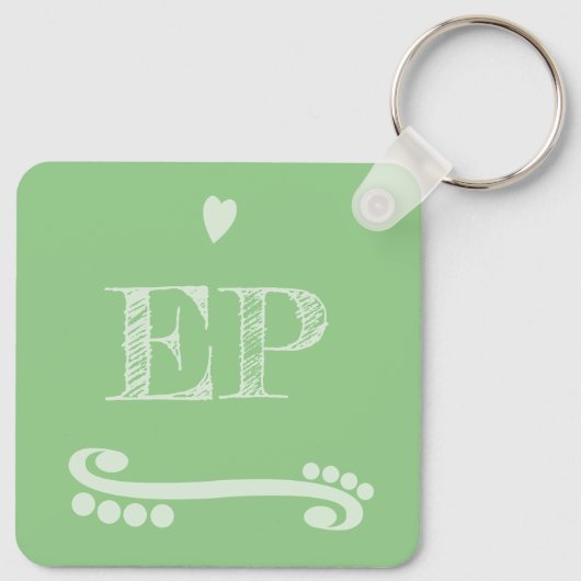 Liebe und Kaffee fügen Initialen grün hinzu Schlüsselanhänger (Rückseite)