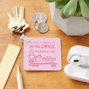 Liebe und Kaffee fügen Initialen hinzu rosa Schlüsselanhänger