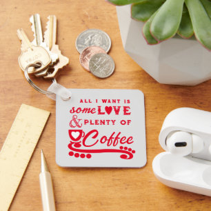 Liebe und Kaffee fügen Initialen hinzu rot Schlüsselanhänger
