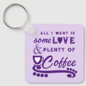 Liebe und Kaffee fügen Initialen lila hinzu Schlüsselanhänger (Vorderseite)