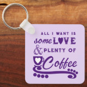 Liebe und Kaffee fügen Initialen lila hinzu Schlüsselanhänger (Vorderseite)