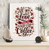 Liebe und Kaffeekonzept mit Herz- und Kaffeebohnen Poster