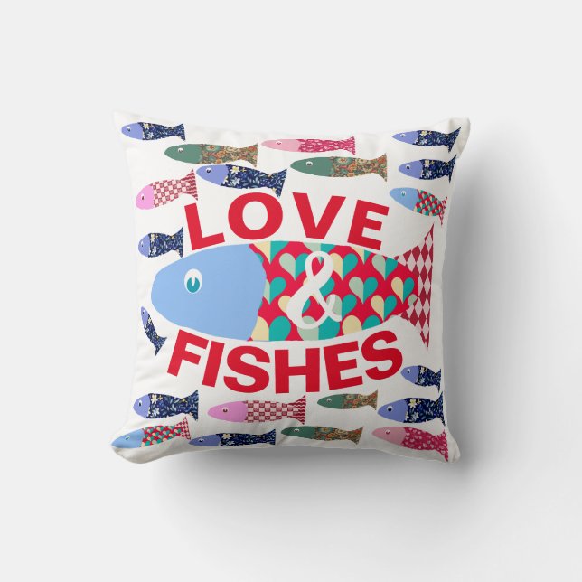 Liebe und Kisses oder Fischen Küstenherzen Kissen (Vorderseite)
