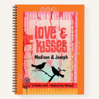 Liebe und Kisses Orange Whimsical Love Birds Notizblock
